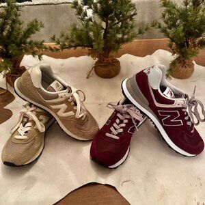 New Balance 574 Sneakers Lot of 2 Pairs Women’s 7.5 Beige & Burgundy